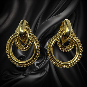 Vintage Givenchy Earrings Oversized Gold Tone Interlocking Hoops Couture Mogul